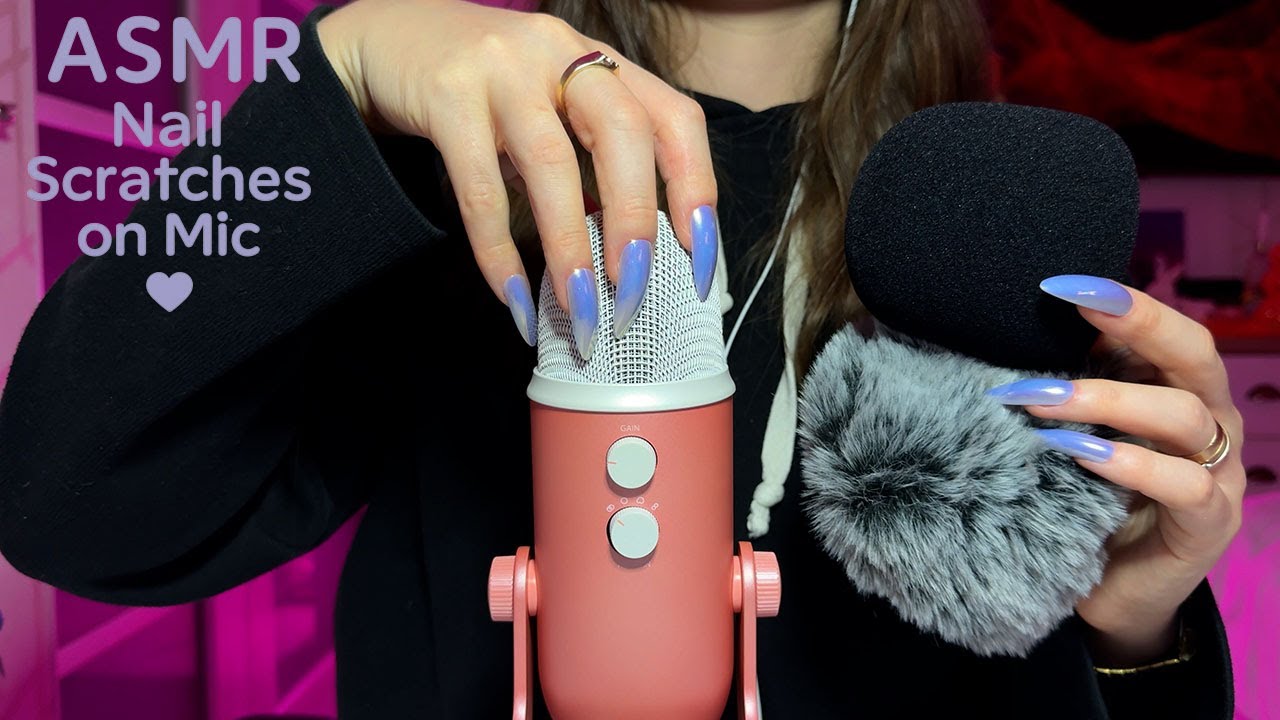ASMR 💜 Long Nails Mic Scratching – Foam & Fluffy Covers 🌙✨