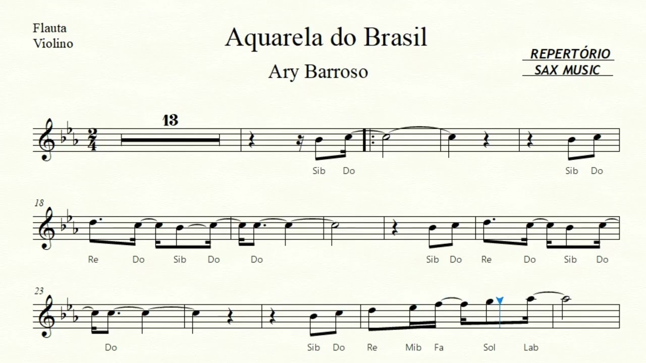 🎼Aquarela do Brasil ( Ary Barroso ) Flauta e Violino - Partitura Fácilitada + Playback