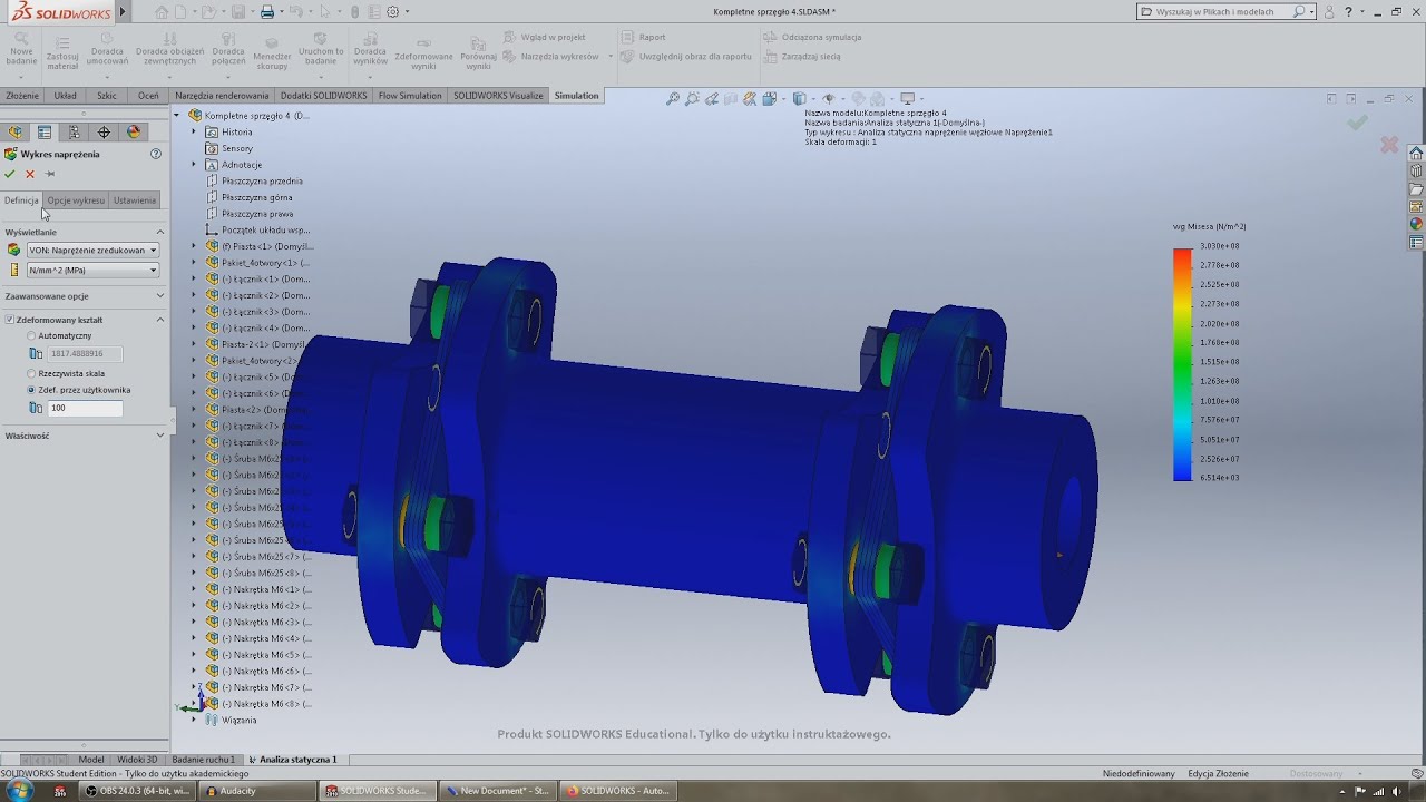 [#122] Połączenie śrubowe sprzęgła membranowego - symulacja w SolidWorks Simulation