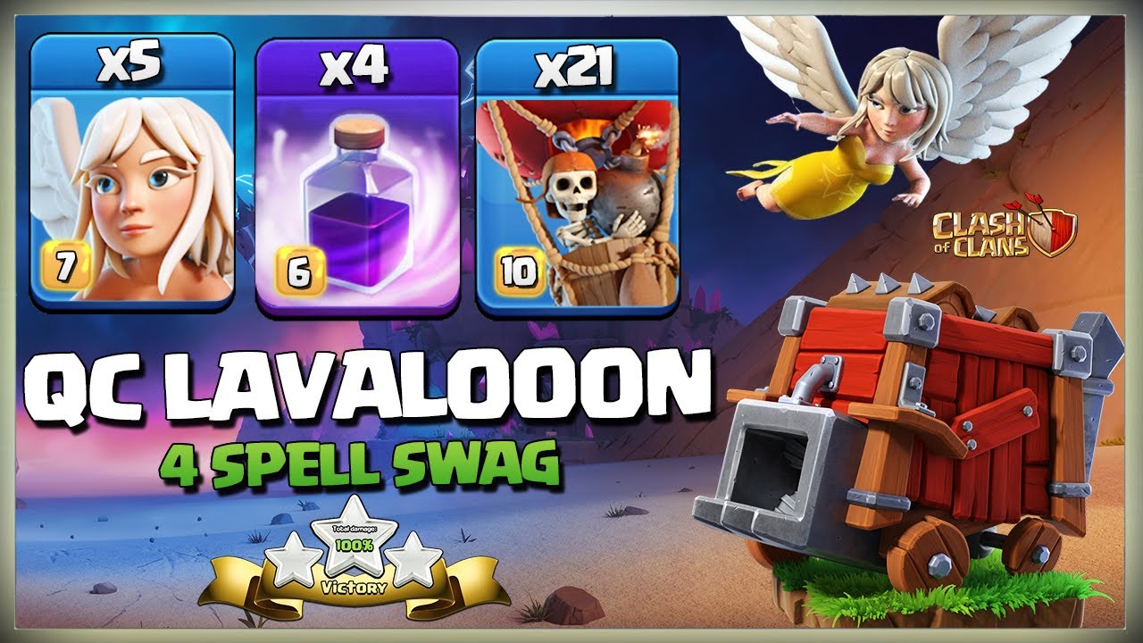 4 Spell Swag! Th14 QC LaLo | Th14 Queen Charge Lavaloon | Best TH14 Attack Strategy | Clash of Clans