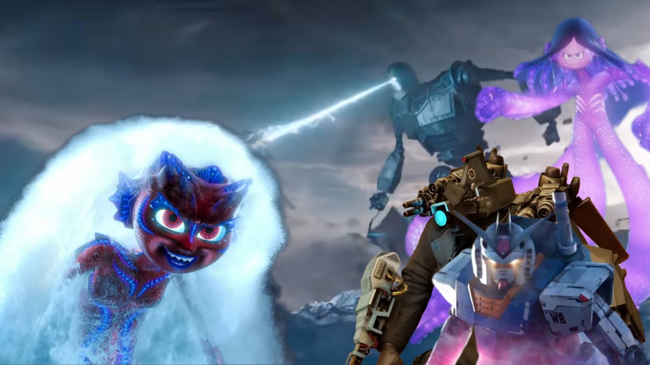 ruby gillman and iron giant and titan cameraman and gundam rx-78 vs nerissa