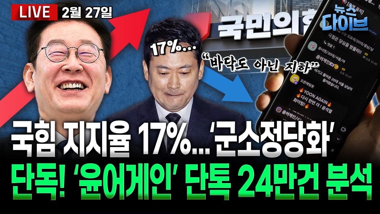 대통령 효능감! 정책 빌드업,이랬다/국힘 17% 추락“바닥 아닌 지하”/장동혁 ‘절윤’ 압박/단독! 단톡방 24만건, 국힘 흔드는 조직력(고현준,노영희,장윤미,김완)[뉴스 다이브]