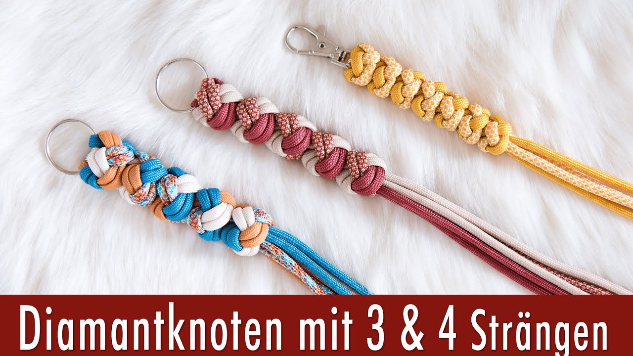 Diamantknoten mit 3 und 4 Strängen | Anfang Hundeleine | Schlüsselanhänger | Deko-Anhänger