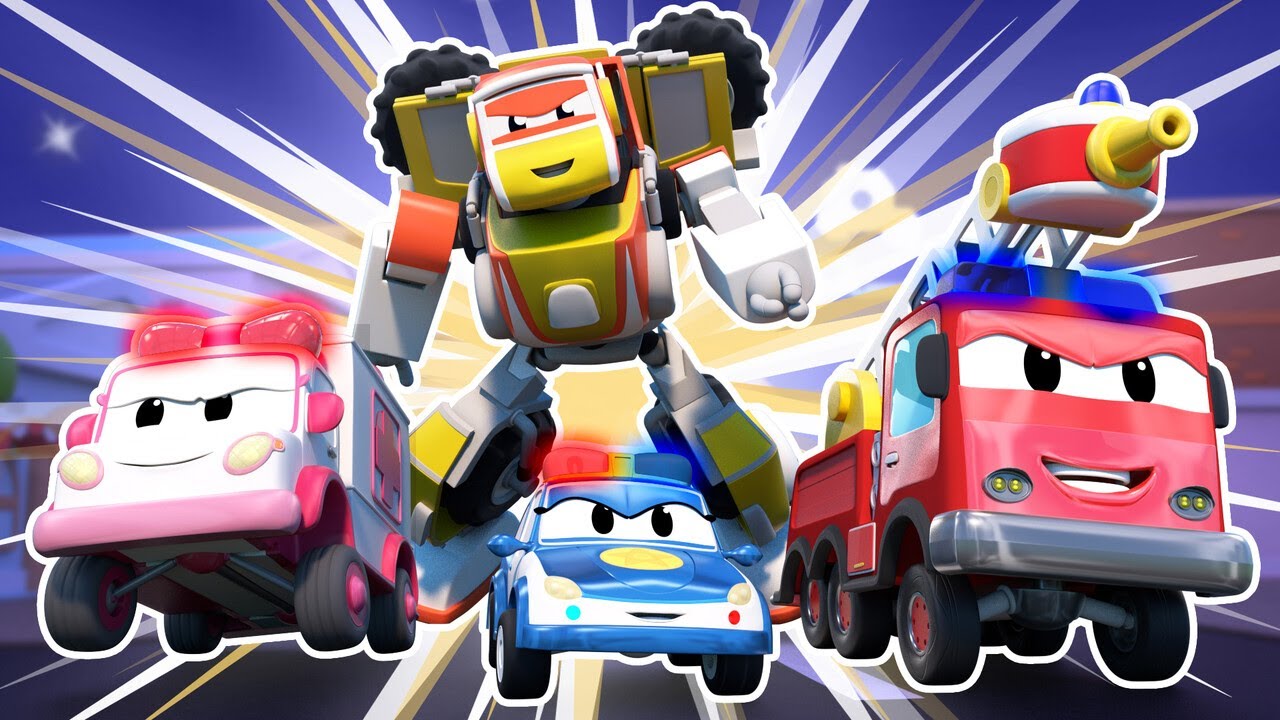 SUPER ROBOT fait équipe avec l'EQUIPE DE SAUVETAGE ! | robot et le camion de pompier se transforment