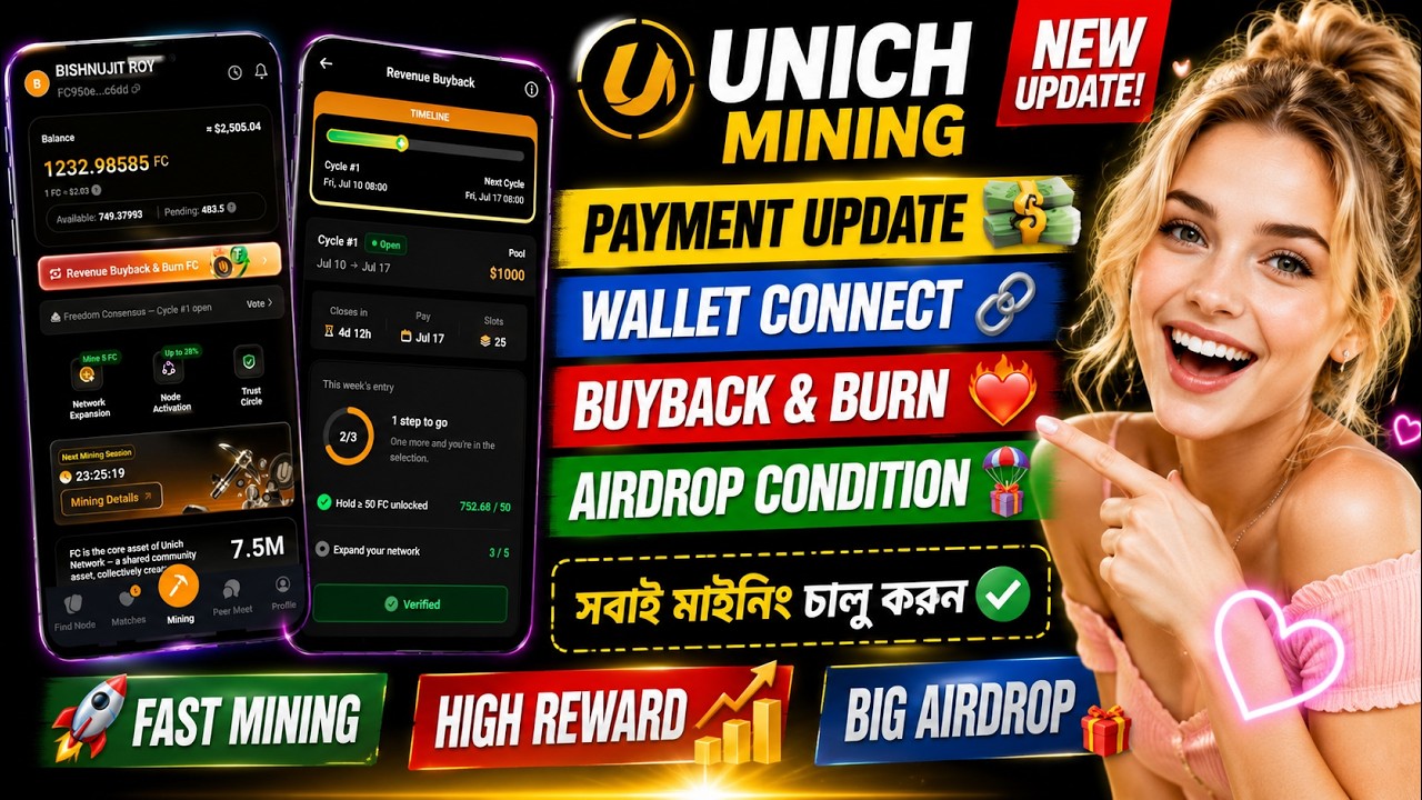 Unich Mining New Update 2026 | Wallet Connect & Airdrop Condition Explained | FC Buyback & Burn