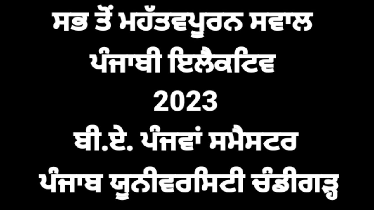 Most Important Questions Punjabi Elective BA 5th Semester PU Chd