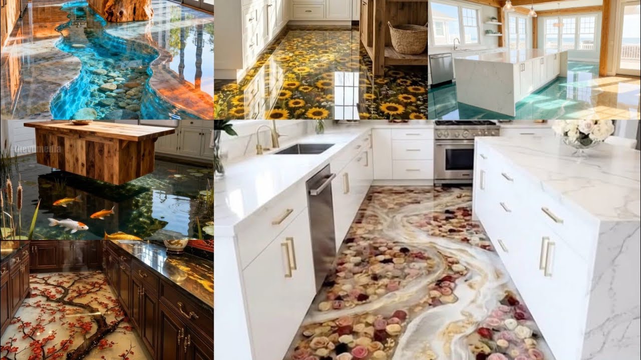 Beautiful kitchen epoxy floor design ideas | Resin floor design ideas 