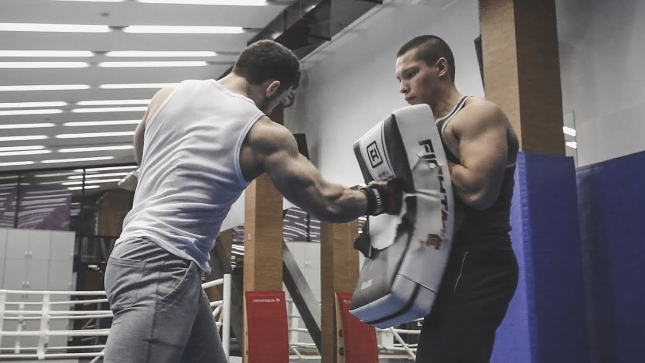 Huge Strong Bodybuilder Boxing and Wrestling Weaker Muscle Boy