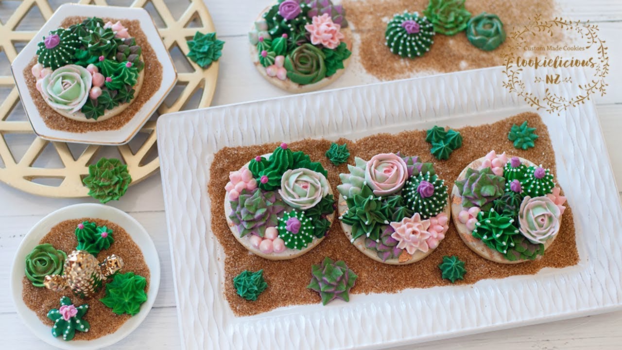 HOW TO PIPE 6 different types of succulents - Create beautiful SUCCULENT GARDEN COOKIES