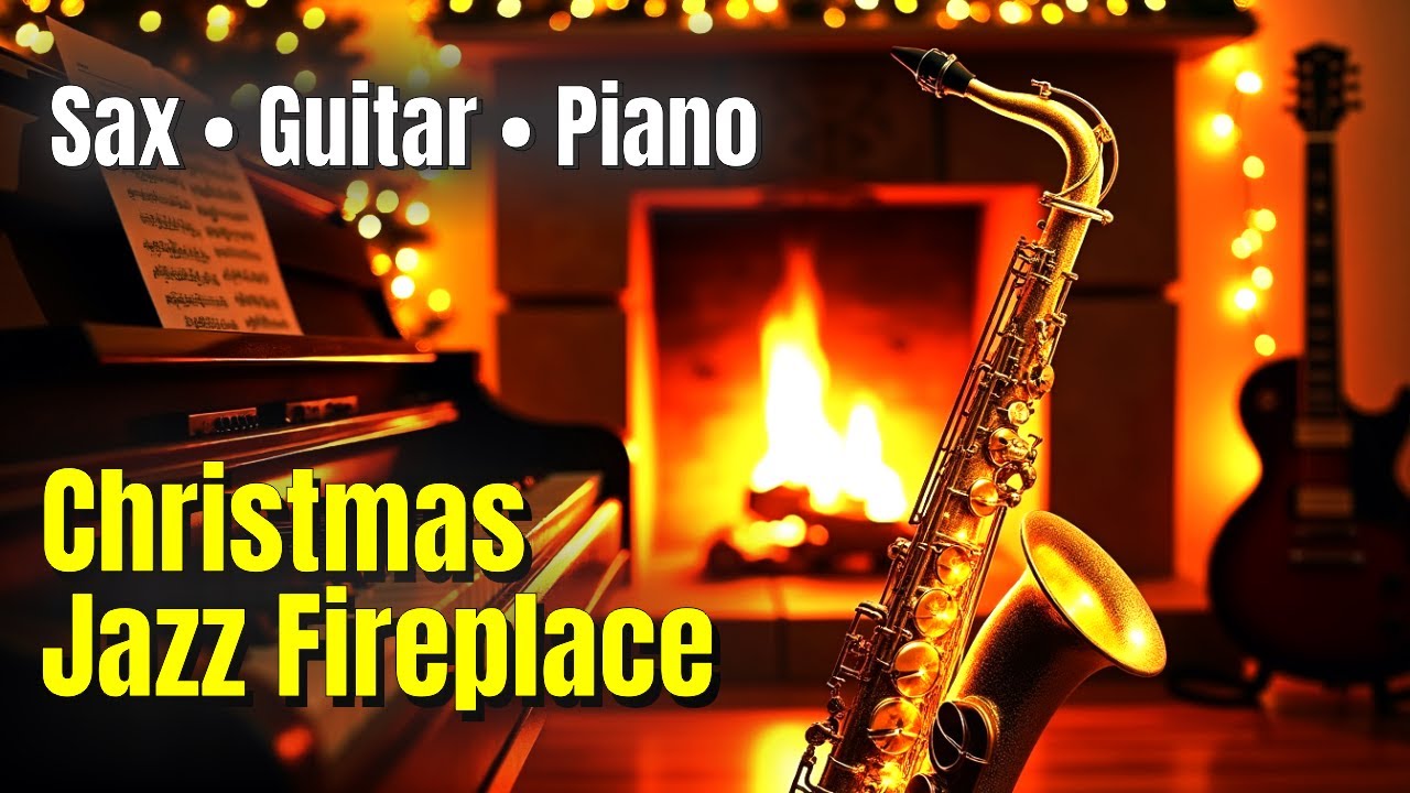 Christmas Fireplace Ambience Jazz, Saxophone, Guitar, Piano Instrumental, Background Music, No Loops