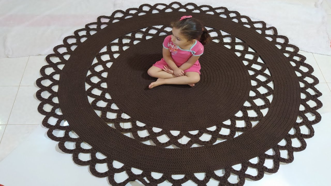 سجاده كروشيه مدورة سهله وبسيطه بغرزه جديده /  Crochet circle rug / carpet  / الجزء الاخير والرابع