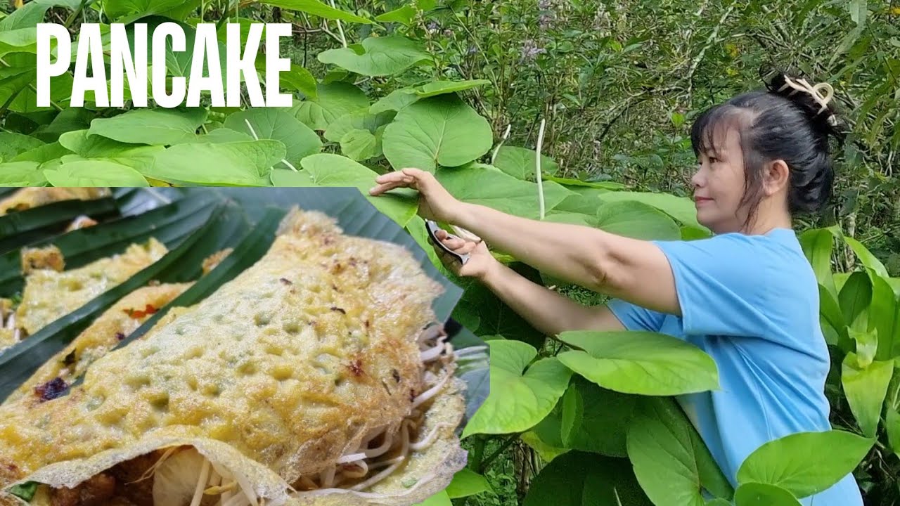 Mai huong Food | Crispy Vietnamese pancake recipe with organic greens harvested from the garden