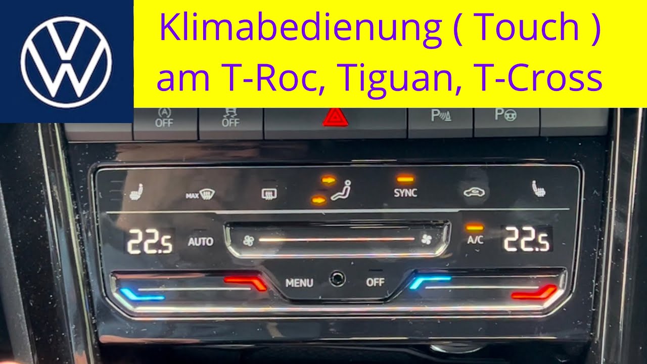 Объяснение панели управления кондиционером VW Touch для T-Roc, Tiguan, T-Cross, Polo