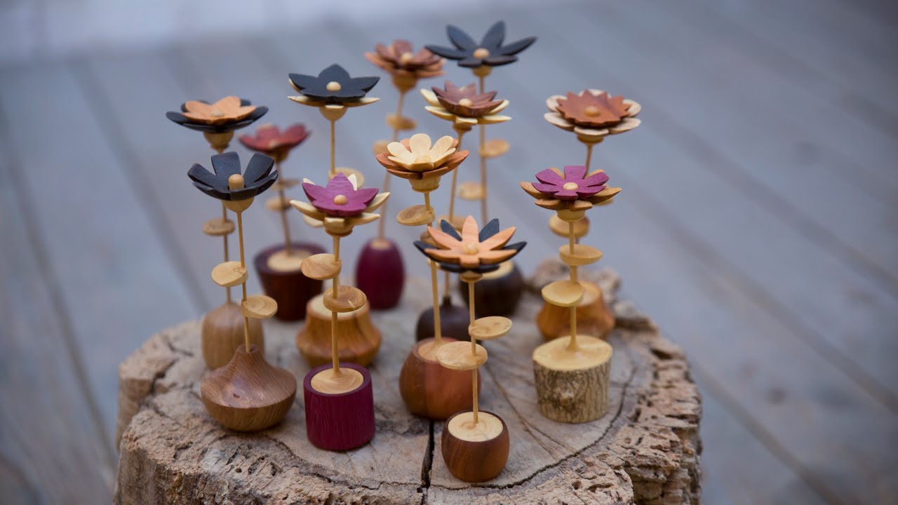 Como hacer flores de madera torneadas paso a paso (woodturning flowers)