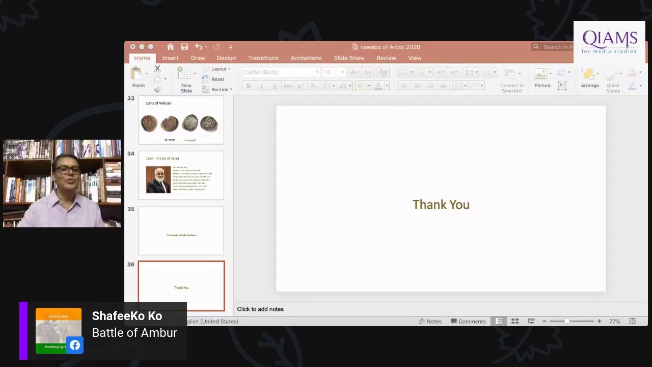 QIAMS & FSIS Madras Week 2020 Lecture 4 - Arcot Nawabs in Madras by Kombai S Anwar