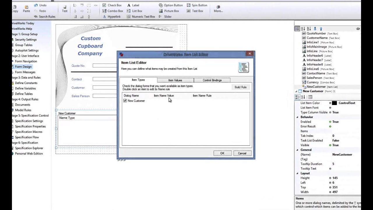 DriveWorks Pro - Setting Up Item Lists