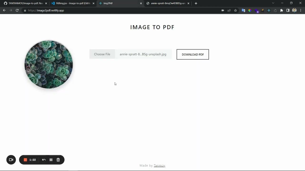 ReactJS - Image to pdf converter web application