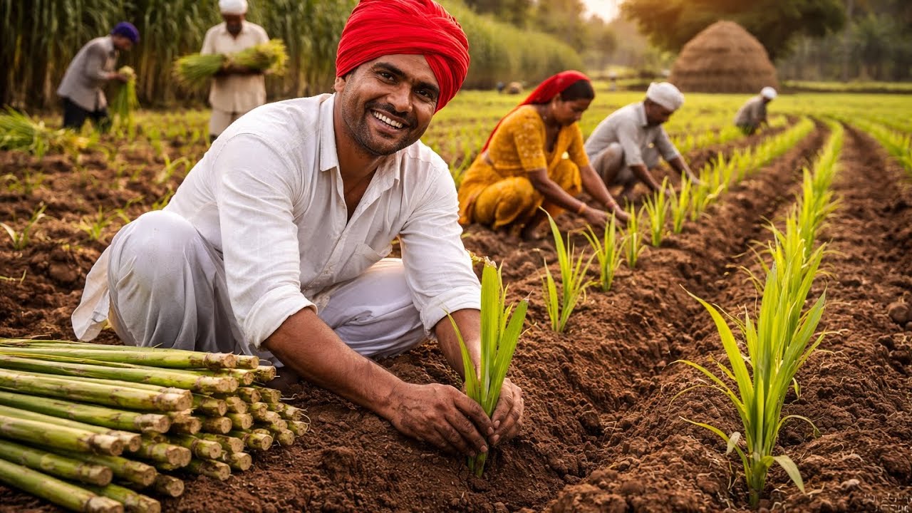 गन्ना बोने का पारंपरिक तरीका | गाँव की खेती का खूबसूरत नज़ारा 🌱🚜