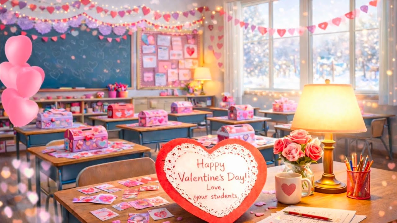 Valentine’s Classroom Ambience Screensaver 💖 Cozy School Background + Cute Instrumental Music 