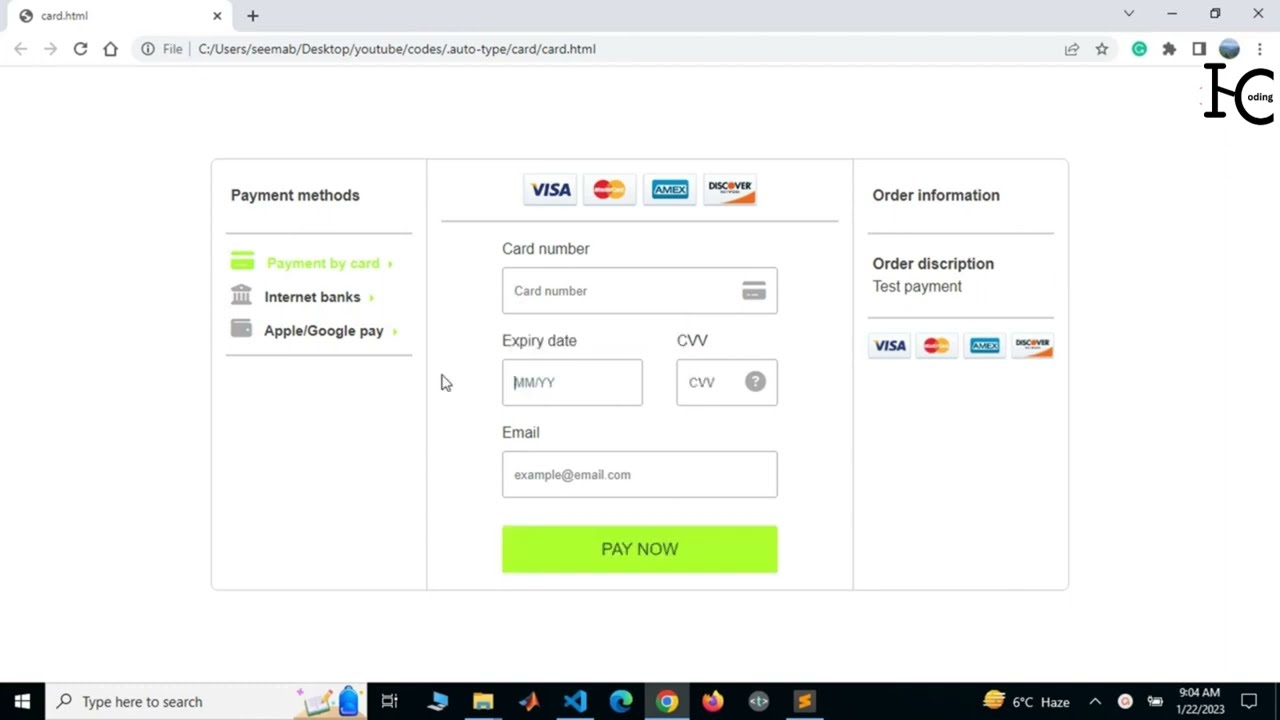 Payment Gateway using HTML,CSS, JavaScript in E-commerce website