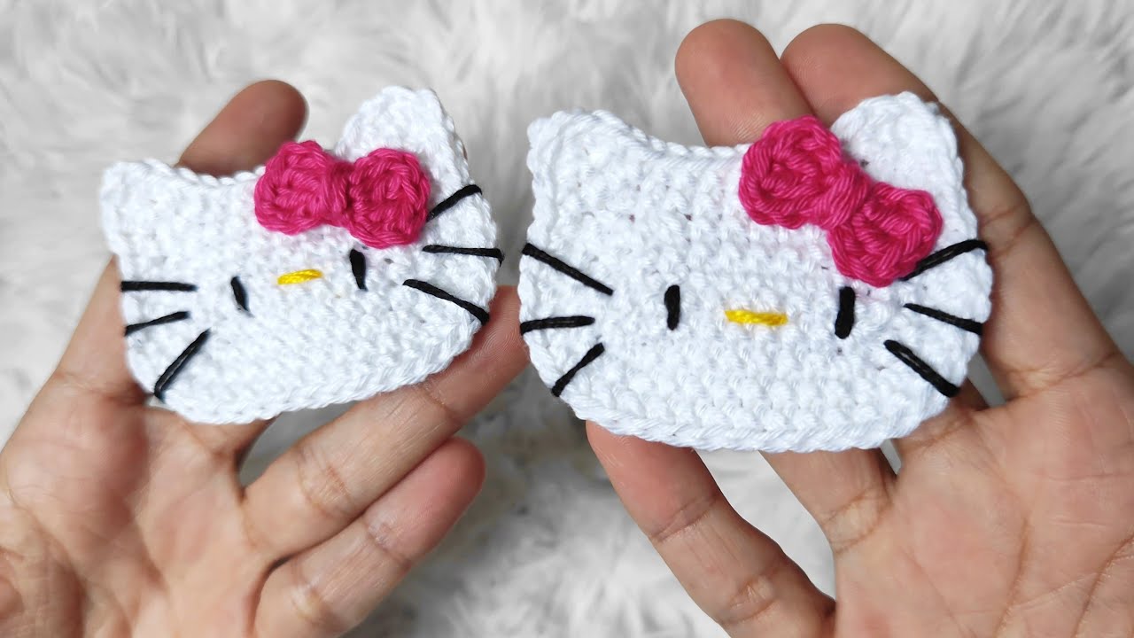 Вязаная крючком Hello Kitty для аппликации (субтитры)