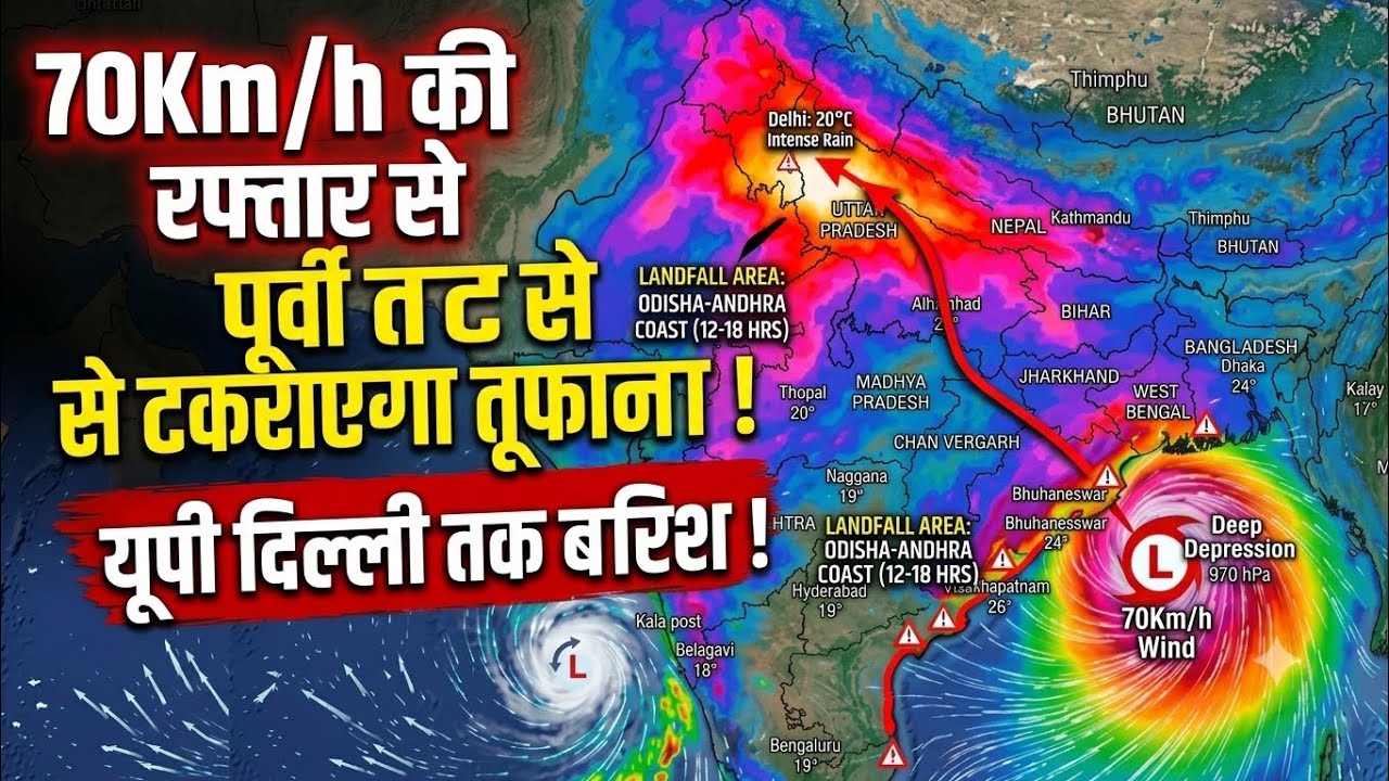 Cyclone Landfall Tonight! Heavy Rain in Odisha-Andhra, Major Impact Across 13 States! Wind Speed ...