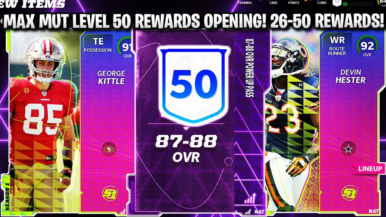 MAX MUT LEVEL 50 REWARDS! FREE 92 HESTER, 91 KITTLE, 87-88 PASS AND MORE! MUT LEVEL 26-50 REWARDS!