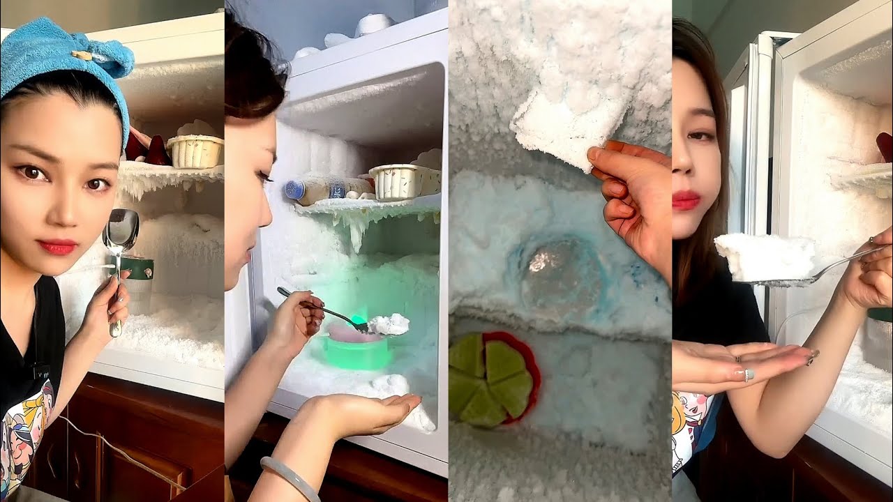 SOLO SUN GIRL / ASMR WHITE ICE EATING / FREEZER FROST EATING & SCRAPING