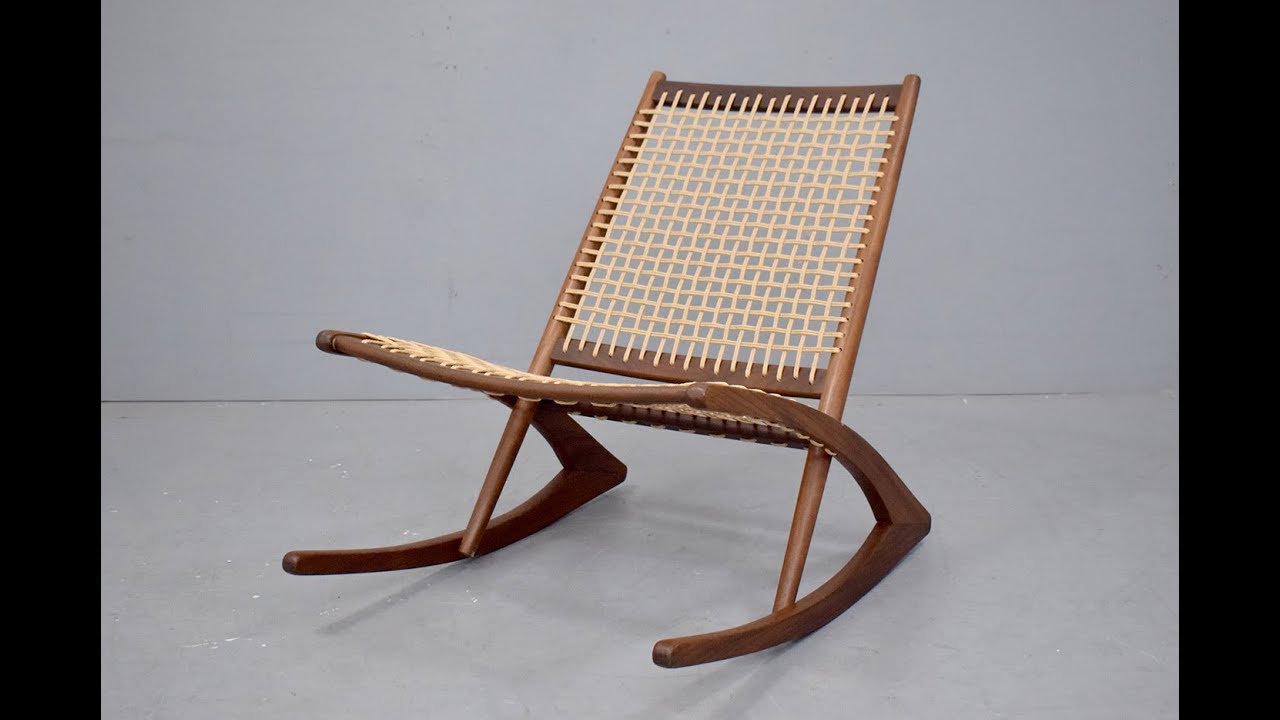 Vintage teak frame rocking chair with papercord woven seat