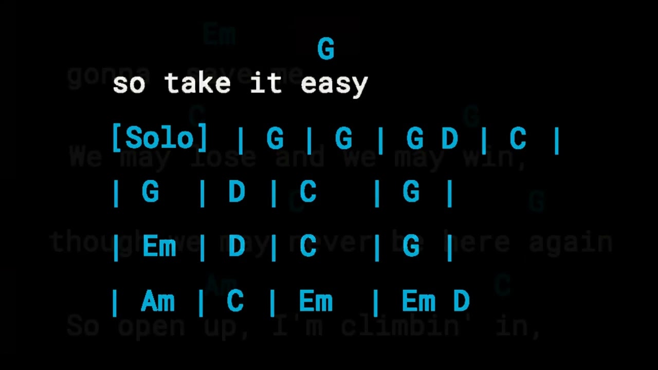 Eagles - Take It Easy - Guitar Backing Track, Chords & Lyrics