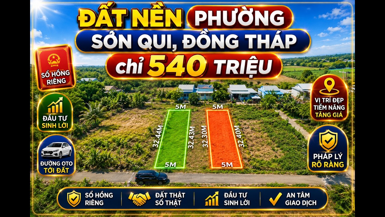 Đất Nền đường xe hơi SHR, Phường Sơn Quy, Đồng Tháp ( Xã Bình Đông, Gò Công Đông) Giá 590 Triệu