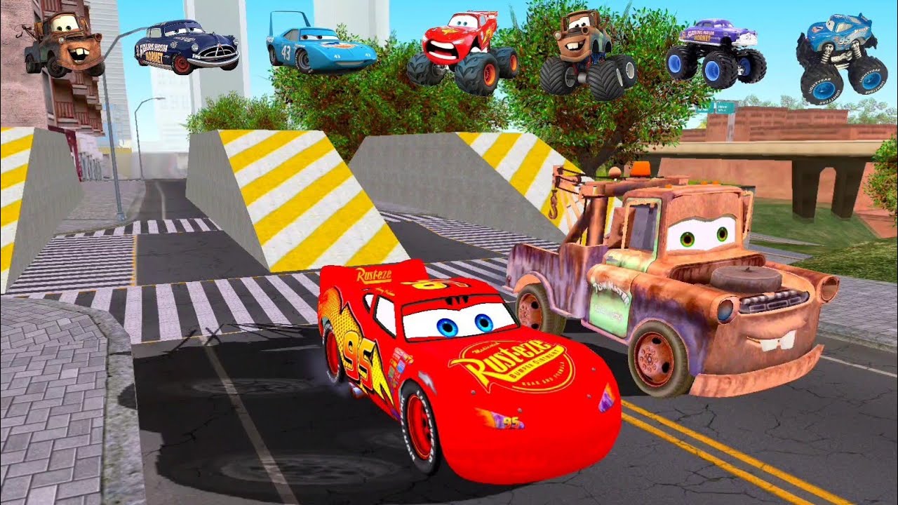 Big & Small McQueen vs Mater vs Doc Hudson vs King Dinoco vs Ramp Challenge JUMP - BeamNG Drive