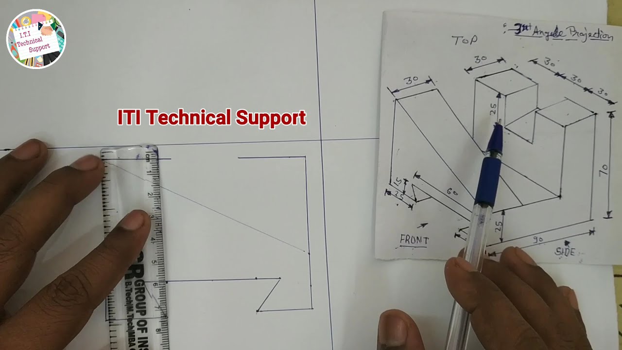 How to draw Orthographic projections ||  3rd Angle projection in Hindi | #ititechnicalsupport