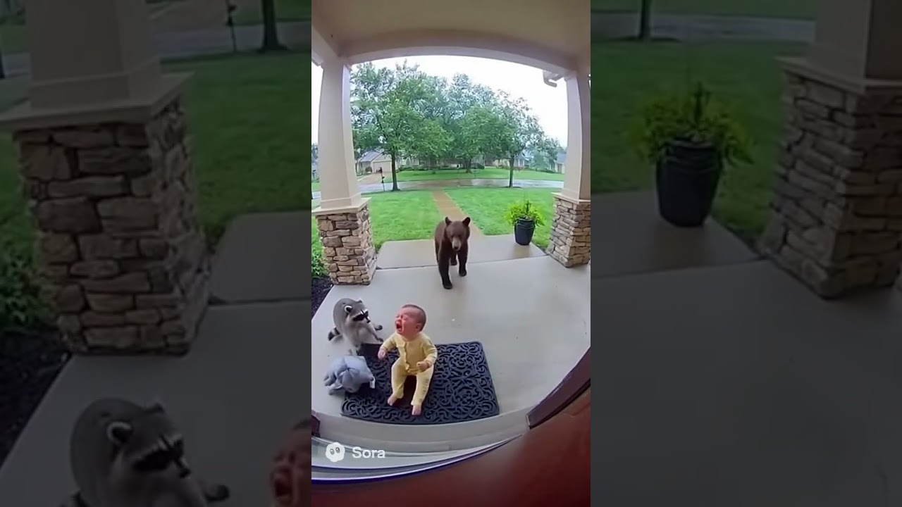 A Baby Was Crying&hellip; Then a Bear Showed Up?! Luckily, a Raccoon Came to the Rescue! 😭🦝