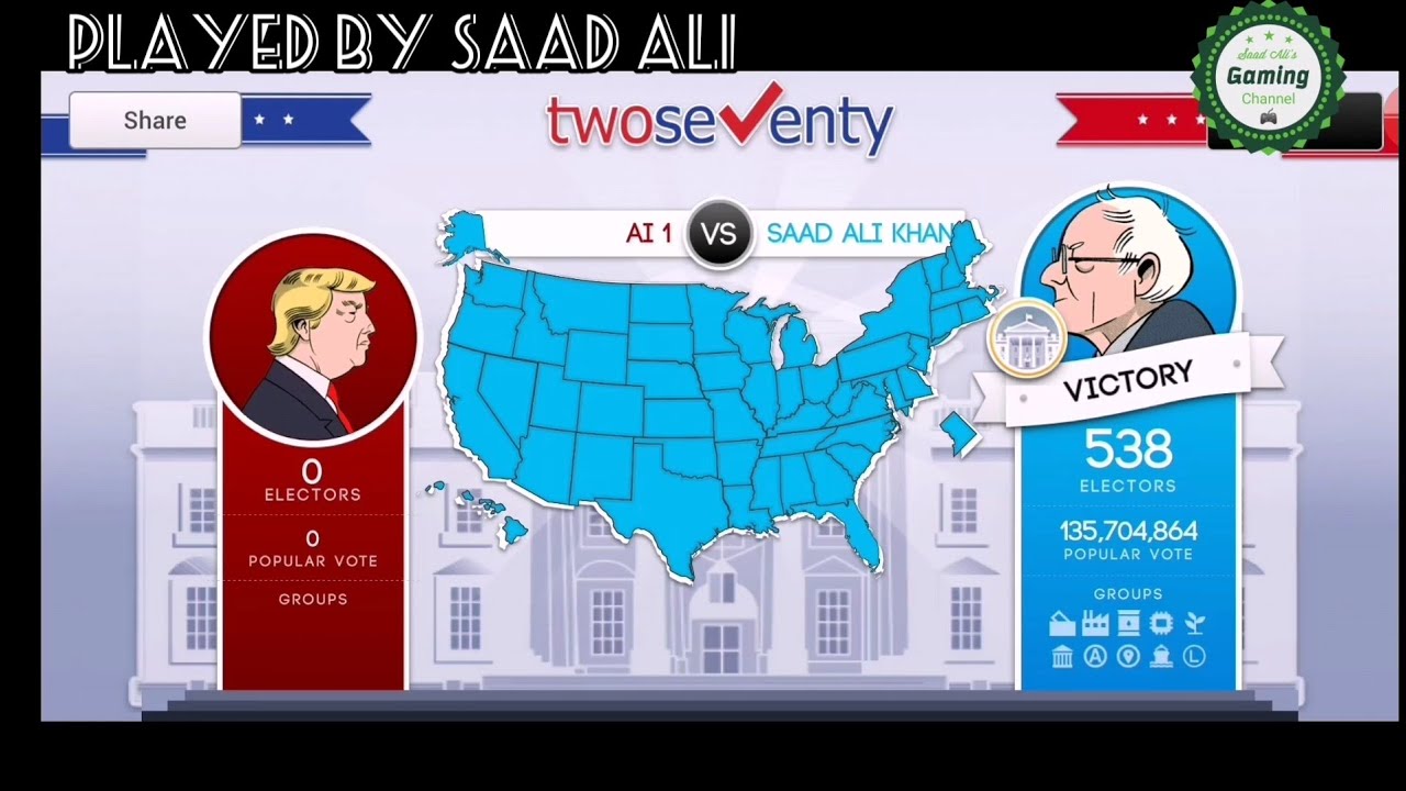 Two Seventy 270 Political game cleansweep as Bernie Sanders