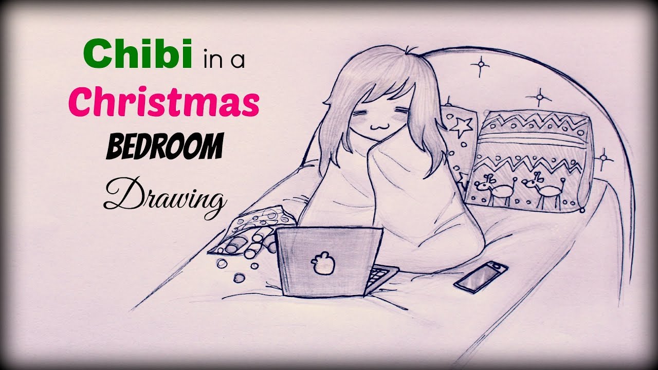 ❅ DebbyMas #1 - Drawing a Chibi Girl in a Christmas bedroom ❅