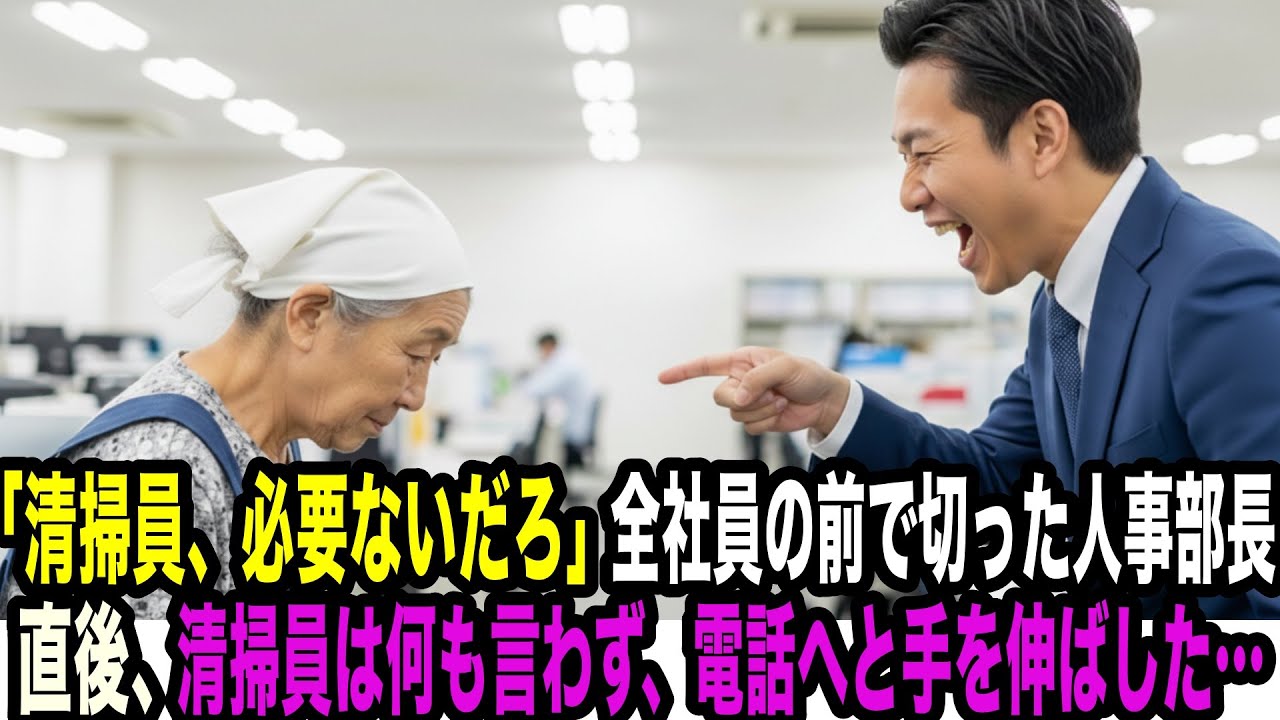 「こんな清掃員、必要ないだろ」全社員の前で高齢スタッフを切った人事部長「……」直後、彼女は黙って電話を取った繋がった相手は“想定外”だった