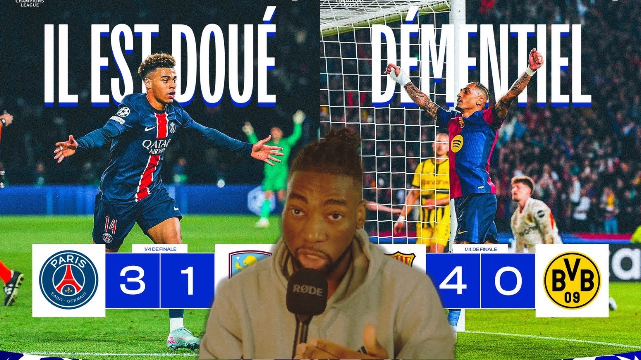 DEBRIEF 1/4 LDC MATCH ALLER: PSG 3-1 ASTON VILLA ET FC BARCELONE 4-0 DORTMUND. LES FAVORIS DEROULENT