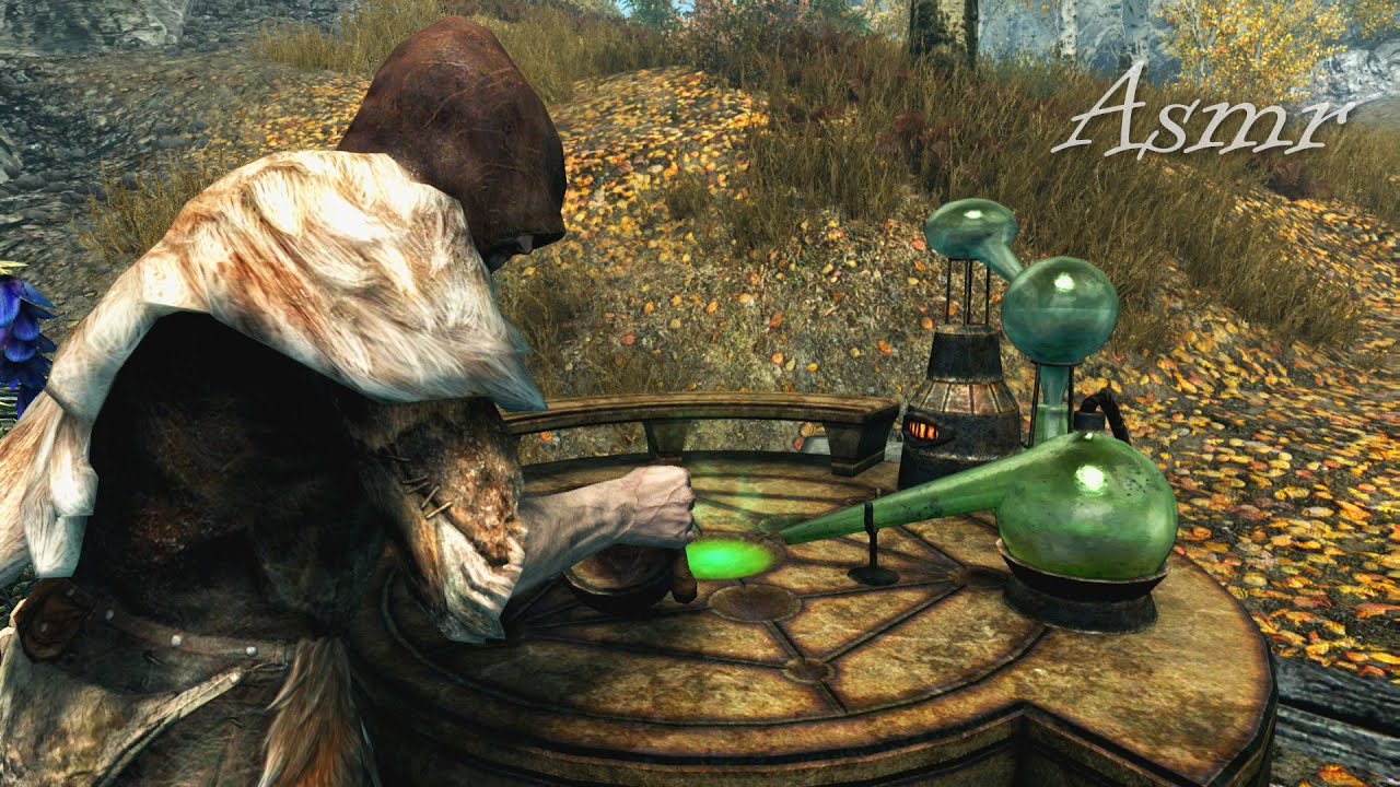 Skyrim Asmr - Almost 20 min Doing Alchemy Outdoors (Alchemist's Shack)