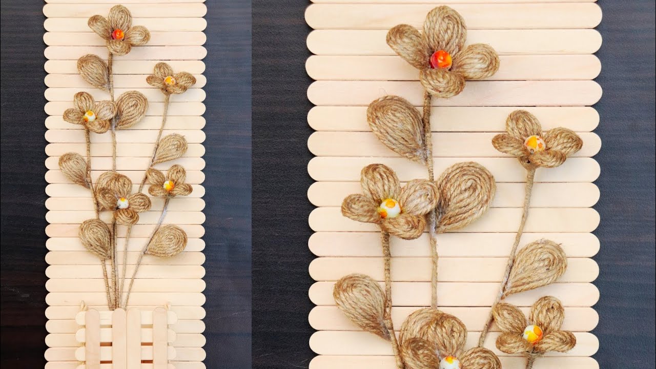 Flower Vase with Jute & Ice Cream Sticks - Home Decorating Jute Flower Vase - Handmade Jute Works