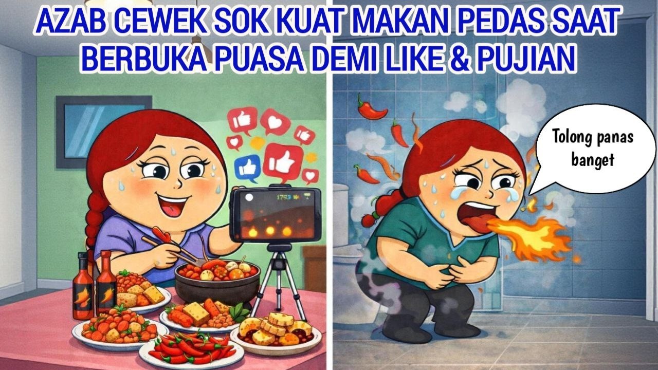 AZAB CEWEK SOK KUAT MAKAN PEDAS SAAT BERBUKA PUASA DEMI LIKE &  PUJIAN DI MEDSOS | ANIMASI AZAB