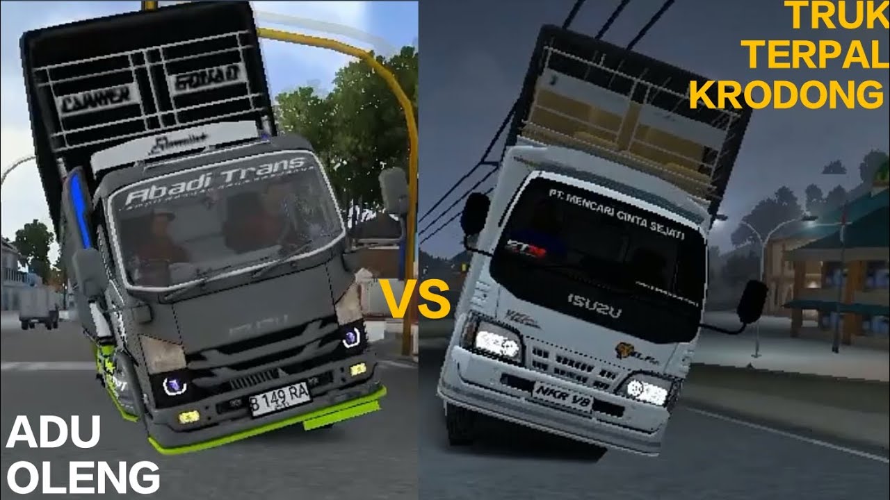 ADU OLENG TRUK NKR KRODONG VS TRUK GIGA KRODONG VERSI GAME BUSSID 