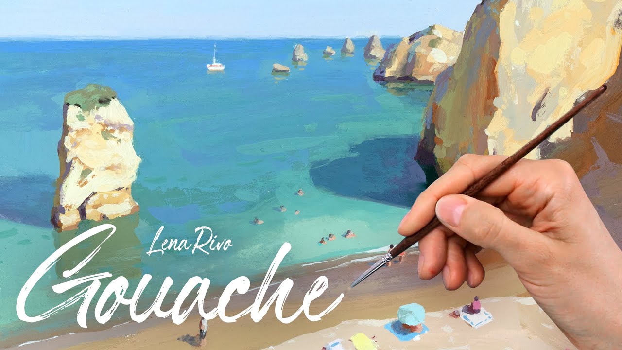 Painting Landscape with Gouache - Praia da Dona Ana - Gouache painting demo