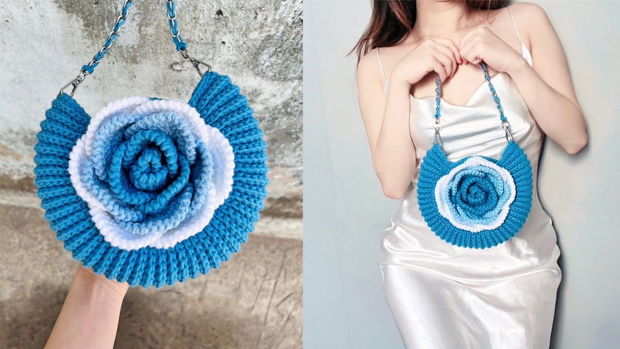 Crochet 3D Rose Bag 🌹 Móc túi hoa hồng 3D