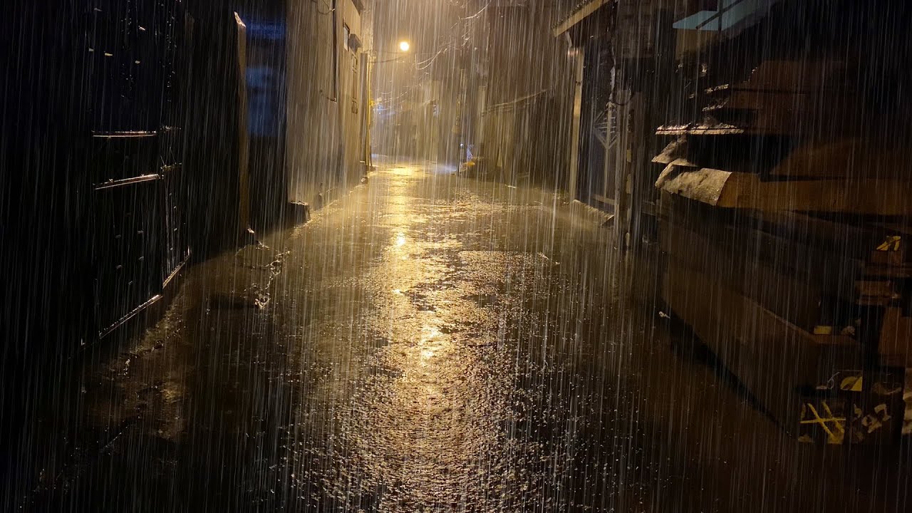 Having a Good Sleep Instantly with Heavy Rain in Deep Empty Alley at Night - Relaxing Rain Sounds