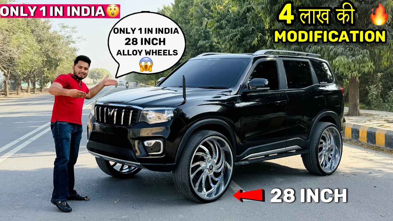 Z Black Scorpio N😈ऐसी Scorpio N नहीं देखी होगी आज तक 🔥 28 inch Alloy Wheels  😱🔥Scorpio N Modified