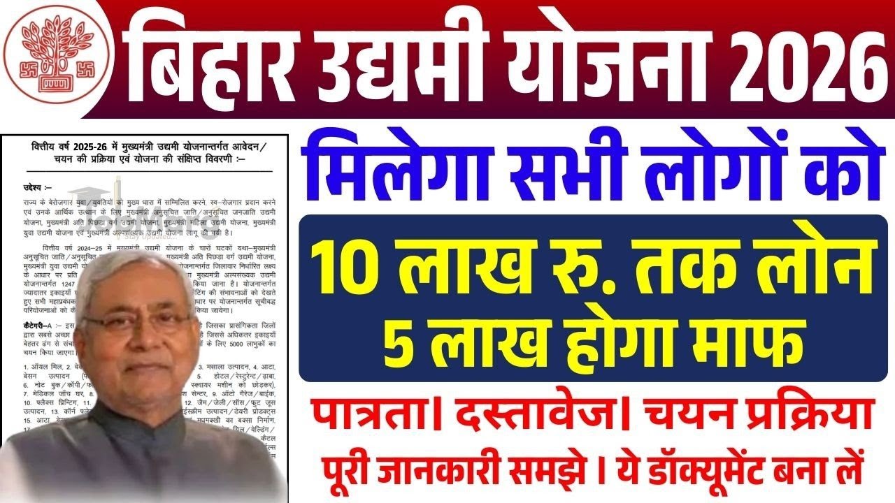 Mukhyamantri Udyami Yojana 2026 Kab Aayega | Bihar Udyami Yojana 2026 Online Apply Kab Se Hoga