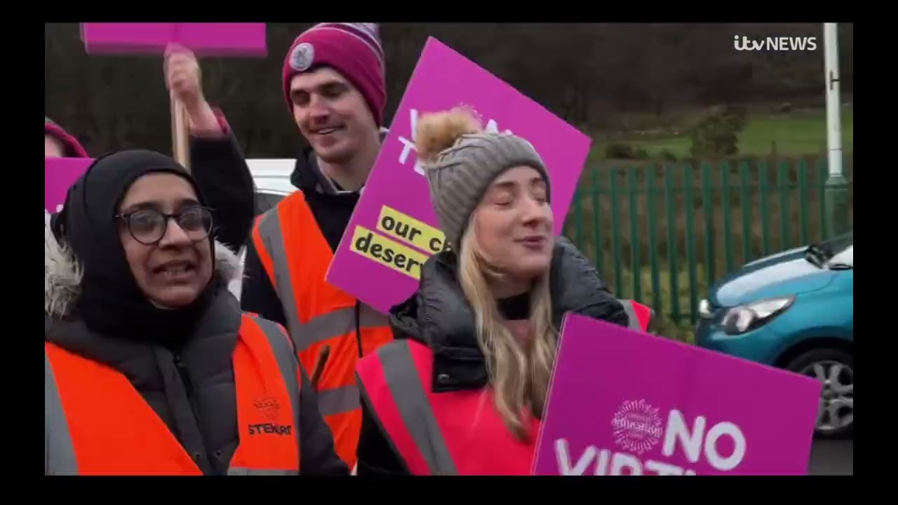 Valley Leadership Academy teachers on strike over 'virtual teacher' ITV Granada Reports 10/12/2025