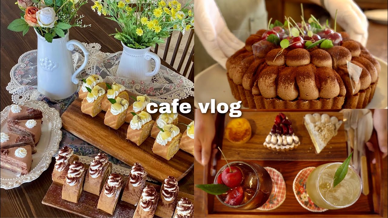 [Eng][cafe vlog] 당충전이 필요한 당씐🍰웰컴투 랜선디저트카페💖, 롤케이크, 초코바나나🍫, 알록달록 과일타르트🍑🍒, 카페사장브이로그👩‍🍳