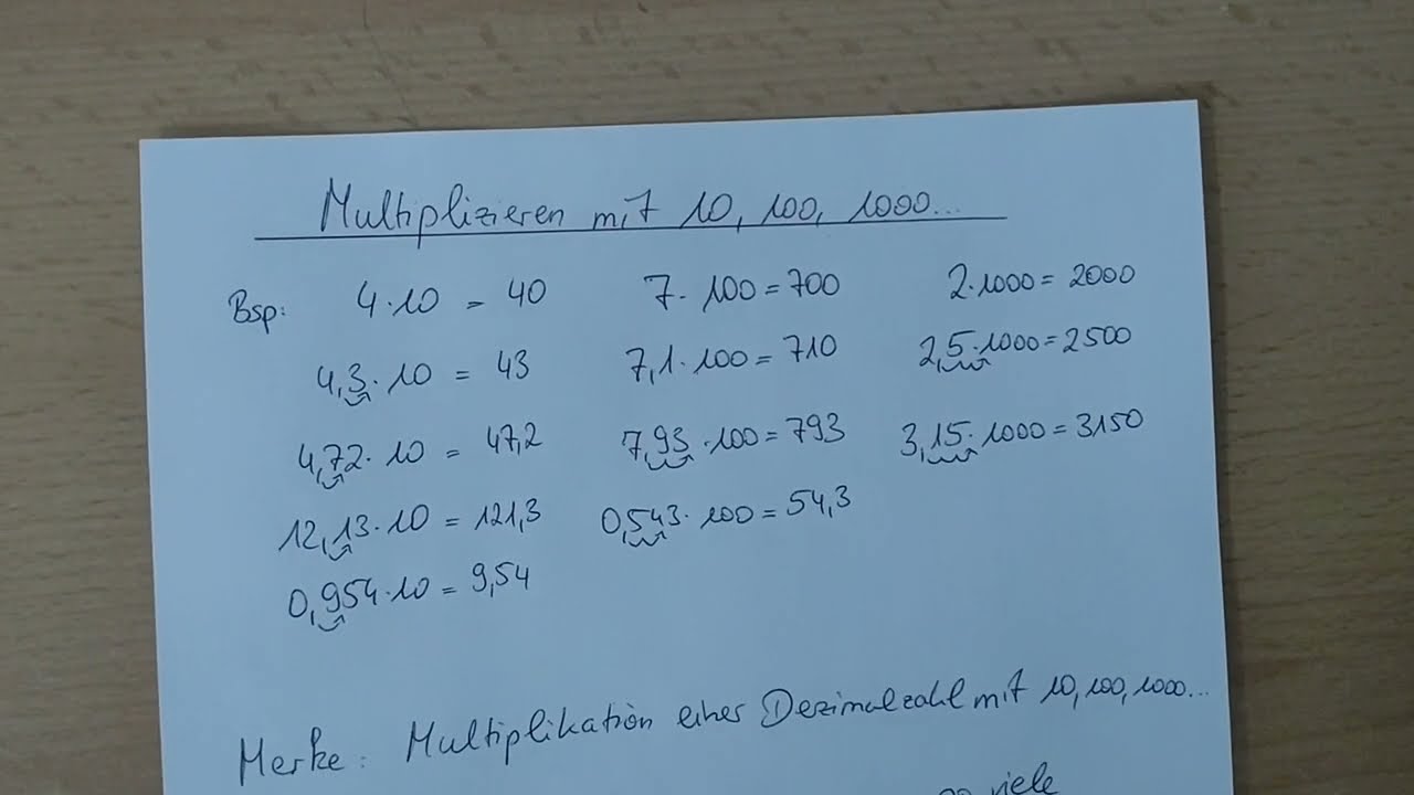 Dezimalzahlen multiplizieren mit 10, 100, 1000 ... (Stufenzahlen)